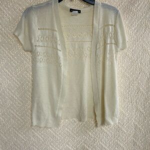 Short Open-Front Knit Cardigan - Cream